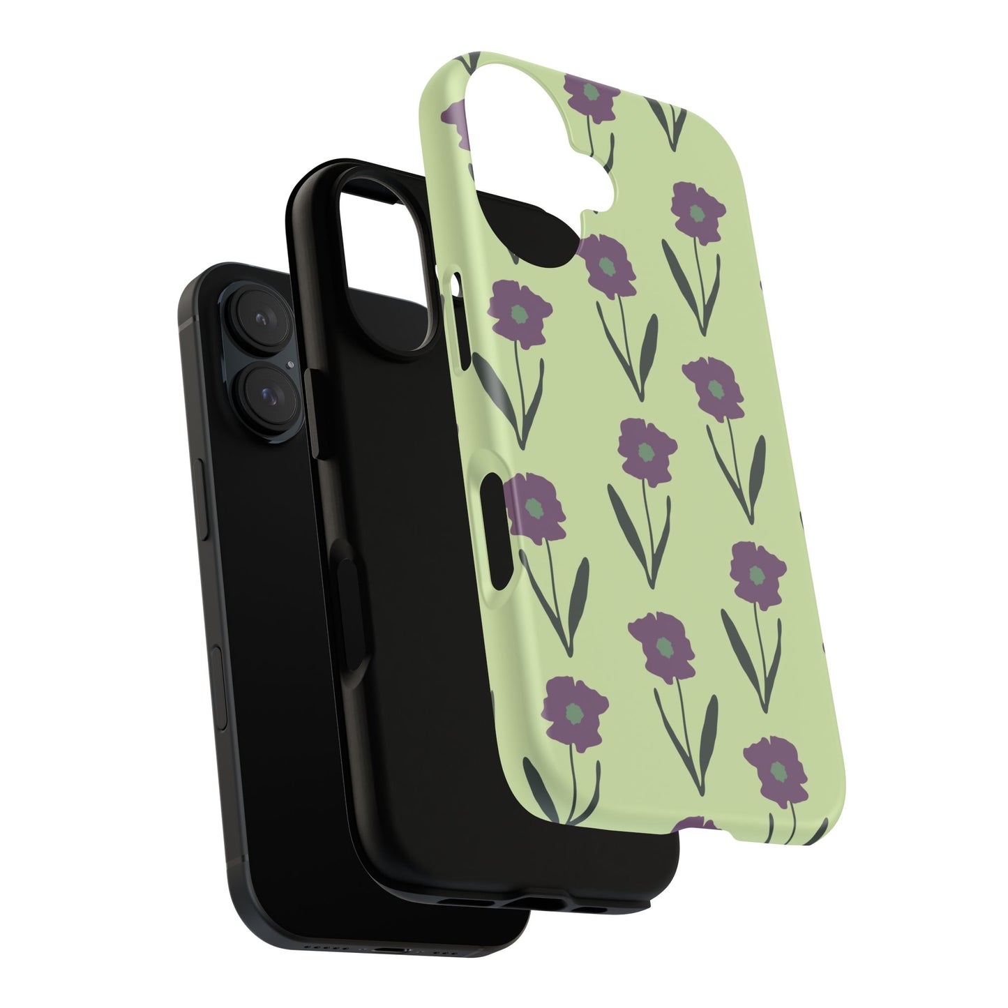 Handdrawn Floral Phone Case, Protective Phone Cover, Vibrant Colors, Green Purple Flowers, Hand-Drawn Design