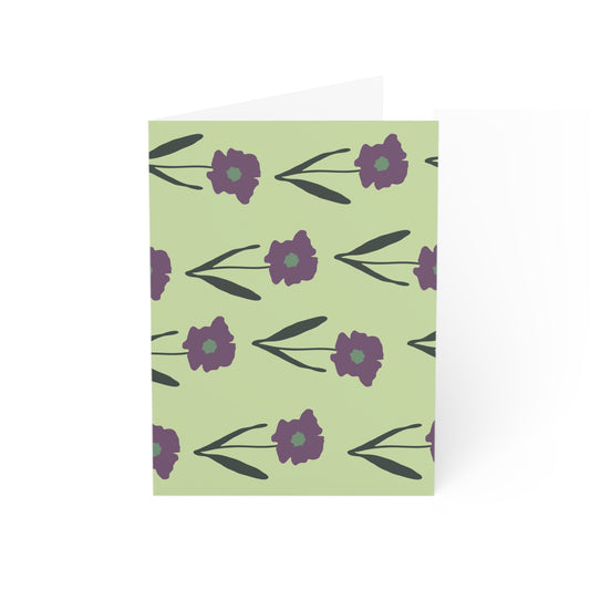 Cute light green handdrawn cards with purple flowers | Greeting Cards (1, 10, 30, and 50pcs)