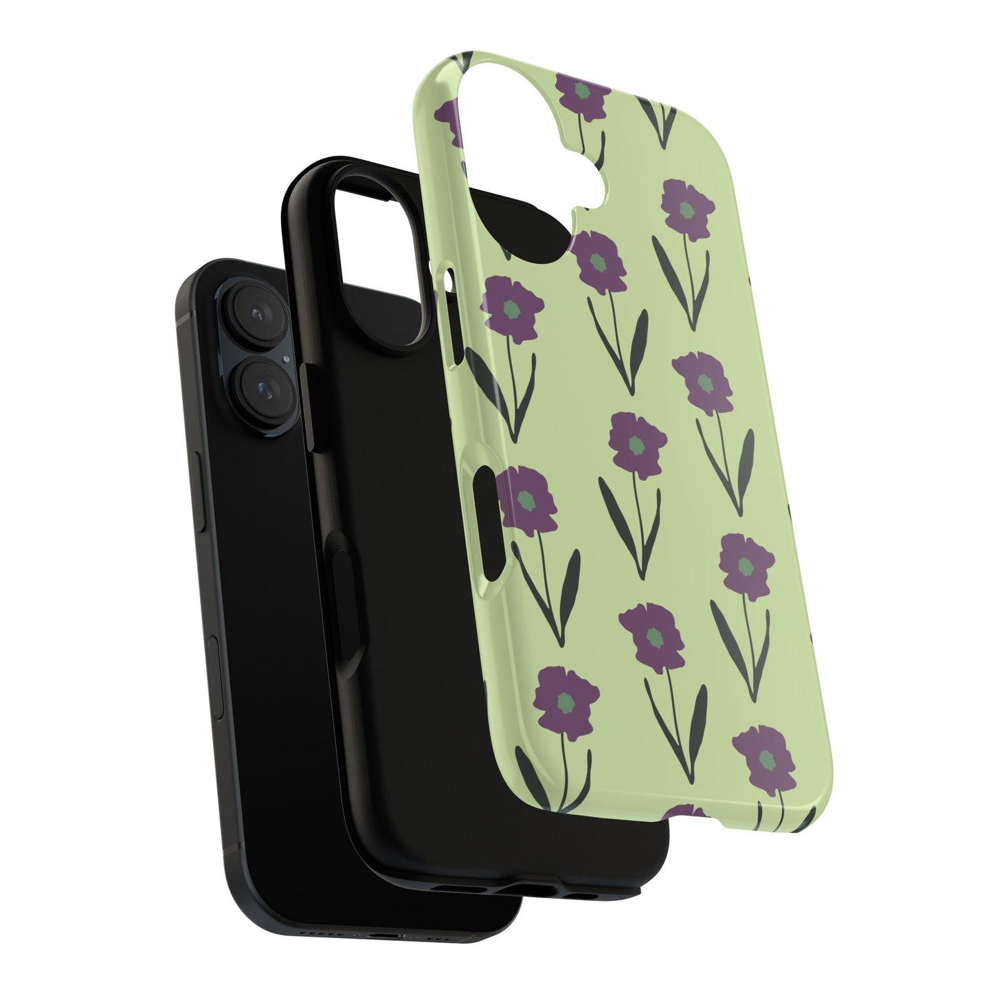 Handdrawn Floral Phone Case, Protective Phone Cover, Vibrant Colors, Green Purple Flowers, Hand-Drawn Design