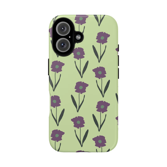 Handdrawn Floral Phone Case, Protective Phone Cover, Vibrant Colors, Green Purple Flowers, Hand-Drawn Design