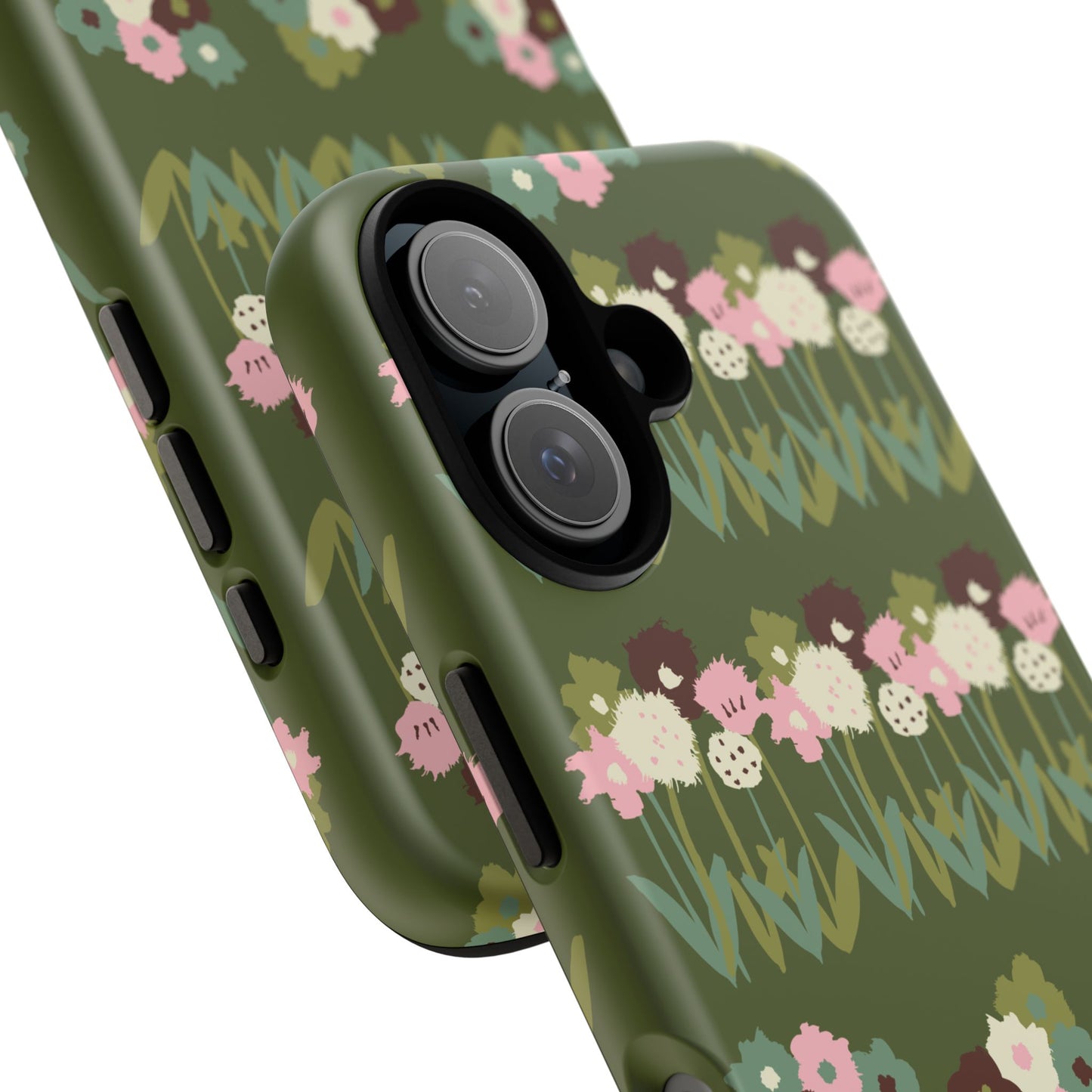 Dark Green Floral Phone Case, Quirky Gift for Her, Protective Cover, Unique Design, Trendy Accessories