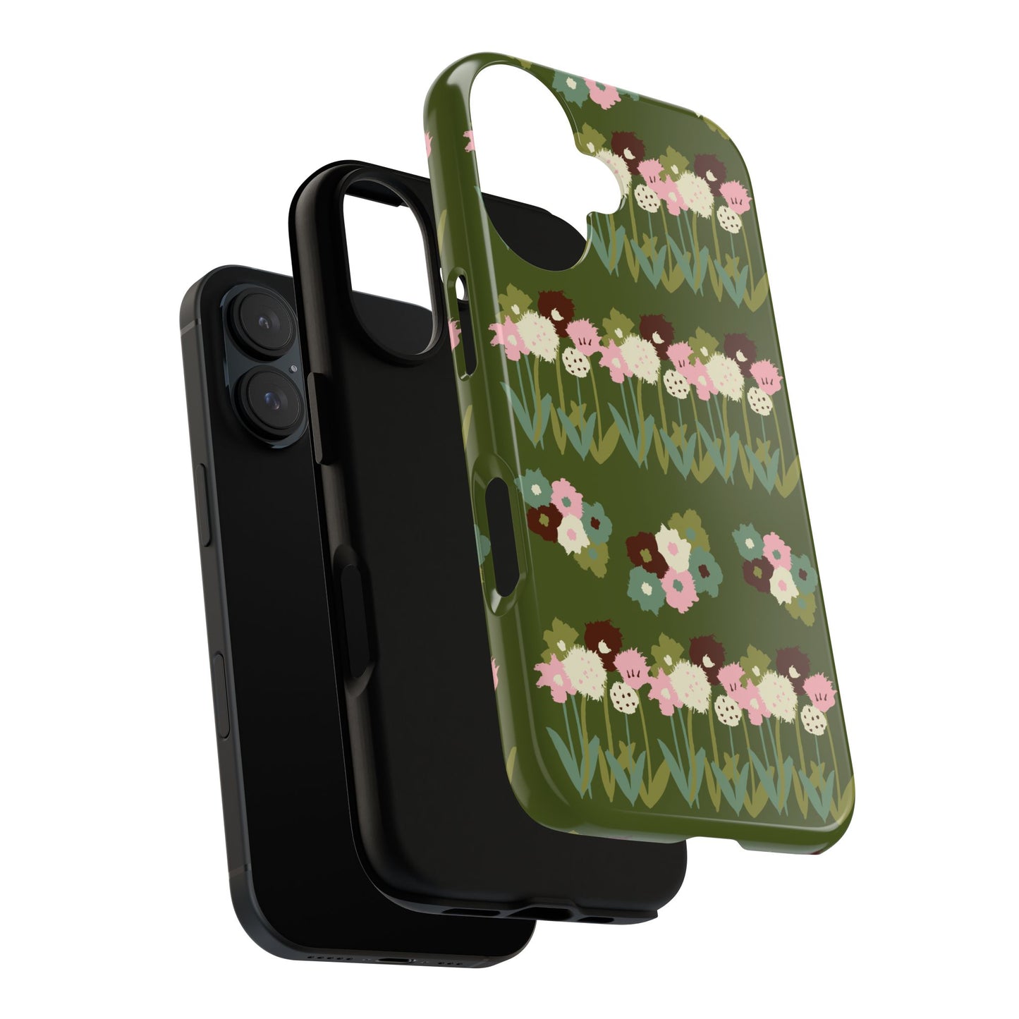 Dark Green Floral Phone Case, Quirky Gift for Her, Protective Cover, Unique Design, Trendy Accessories