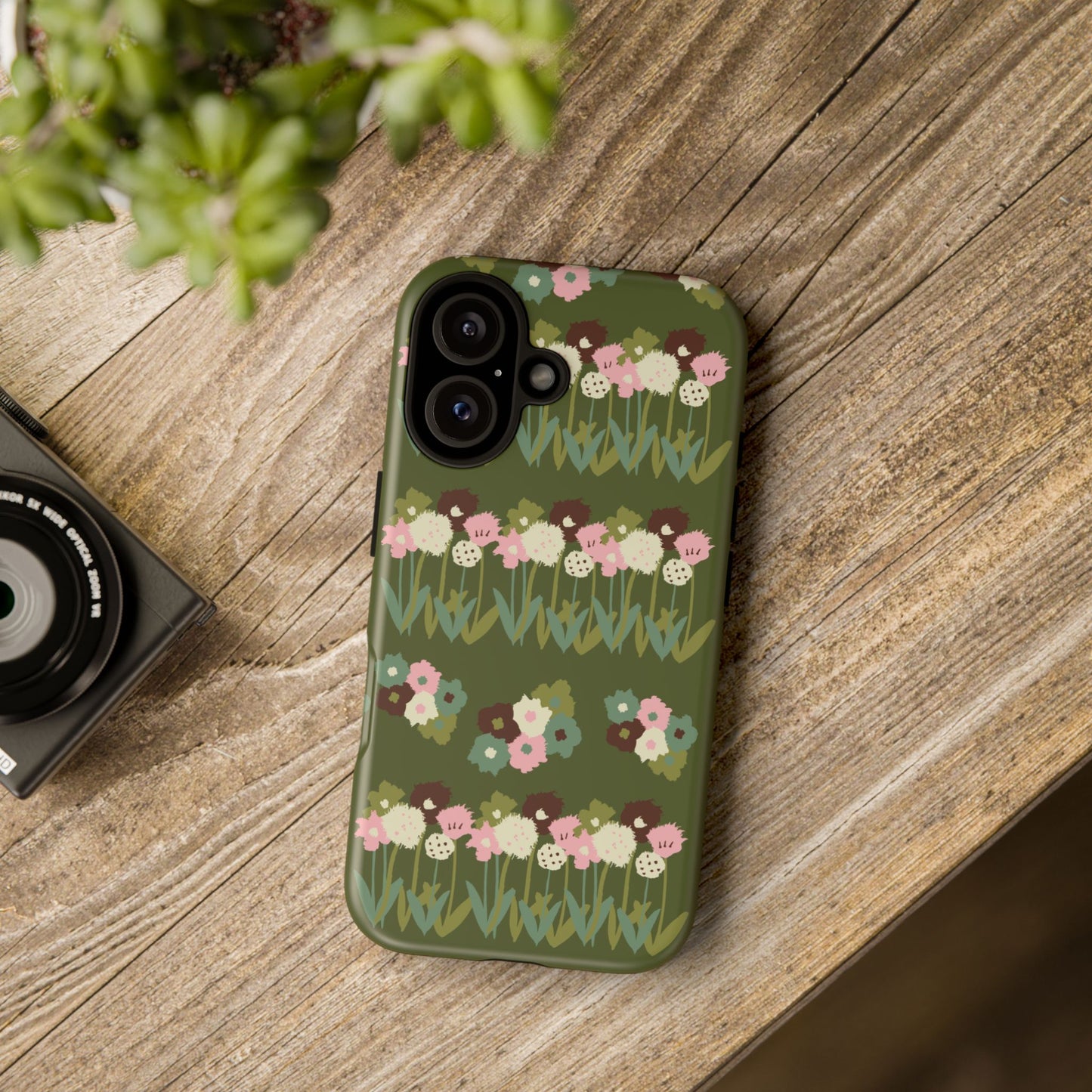 Dark Green Floral Phone Case, Quirky Gift for Her, Protective Cover, Unique Design, Trendy Accessories