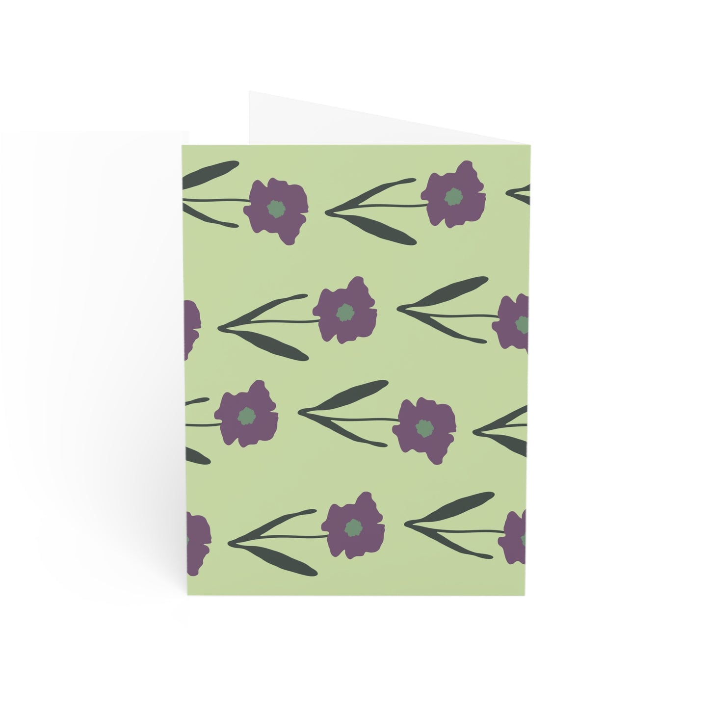 Cute light green handdrawn cards with purple flowers | Greeting Cards (1, 10, 30, and 50pcs)
