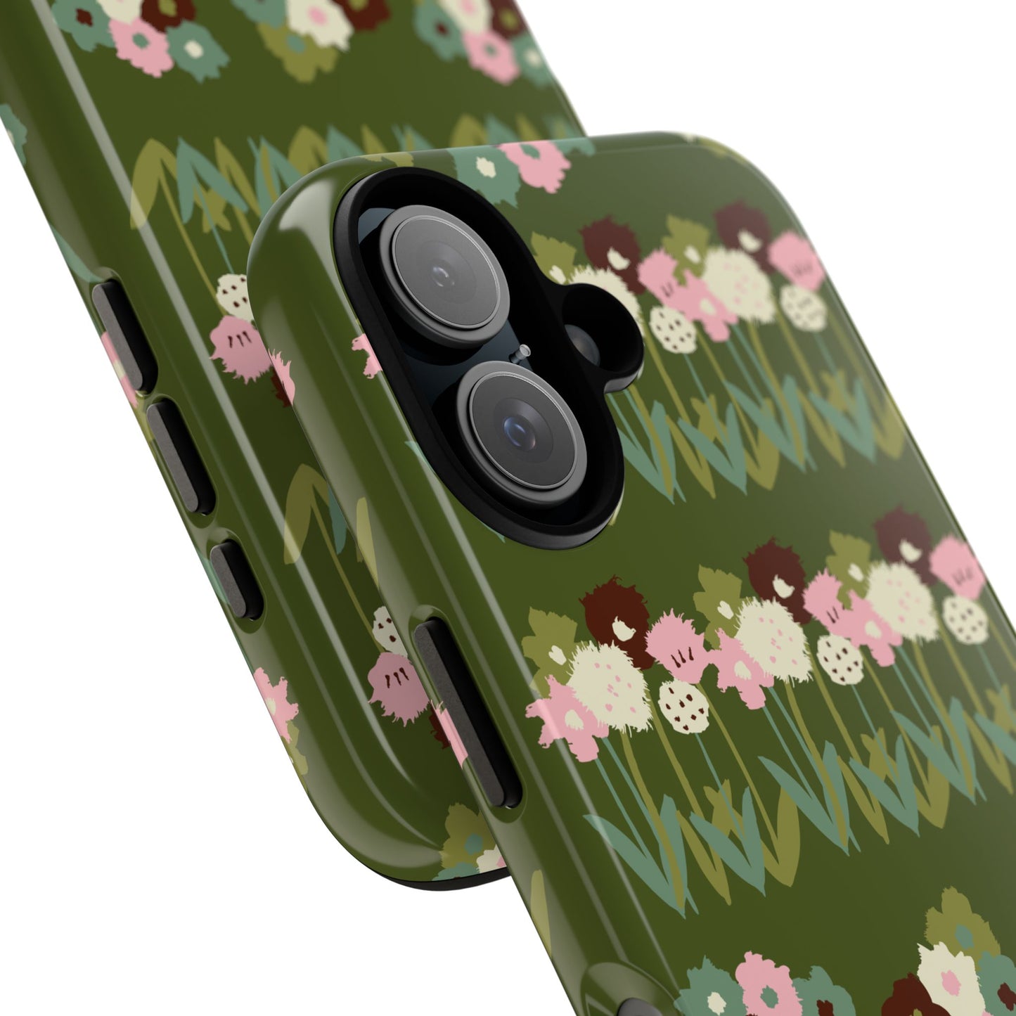Dark Green Floral Phone Case, Quirky Gift for Her, Protective Cover, Unique Design, Trendy Accessories