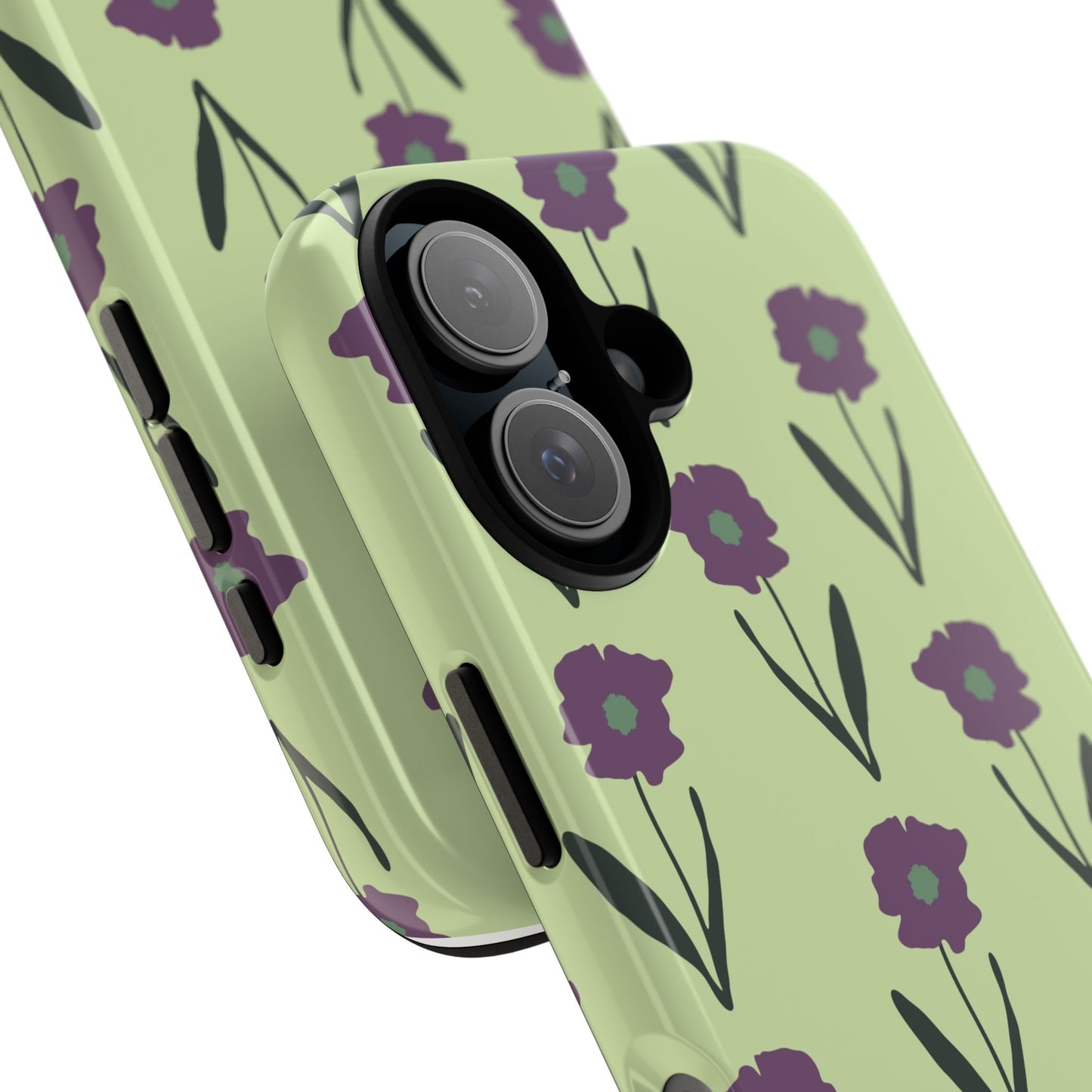Handdrawn Floral Phone Case, Protective Phone Cover, Vibrant Colors, Green Purple Flowers, Hand-Drawn Design