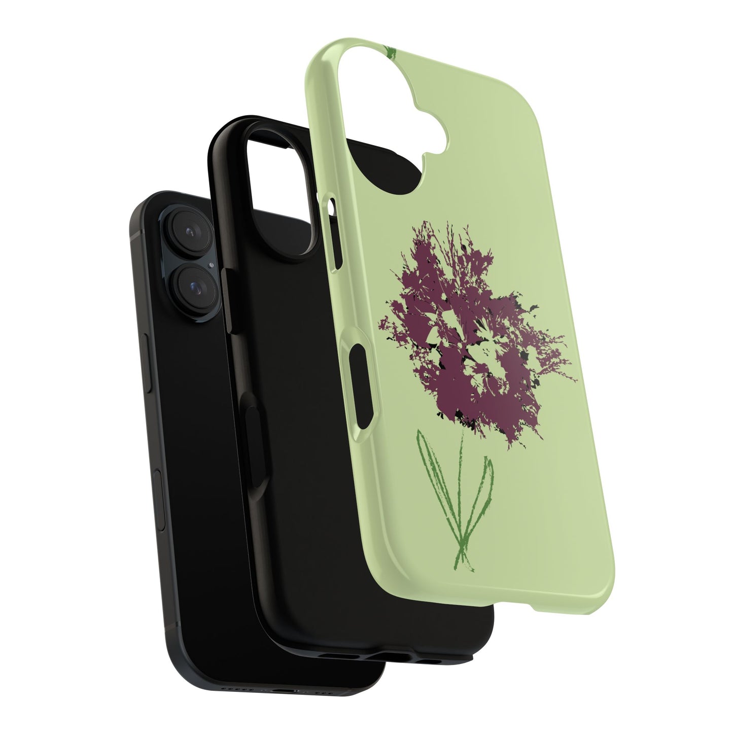 Light green phone case with artistic purple flower