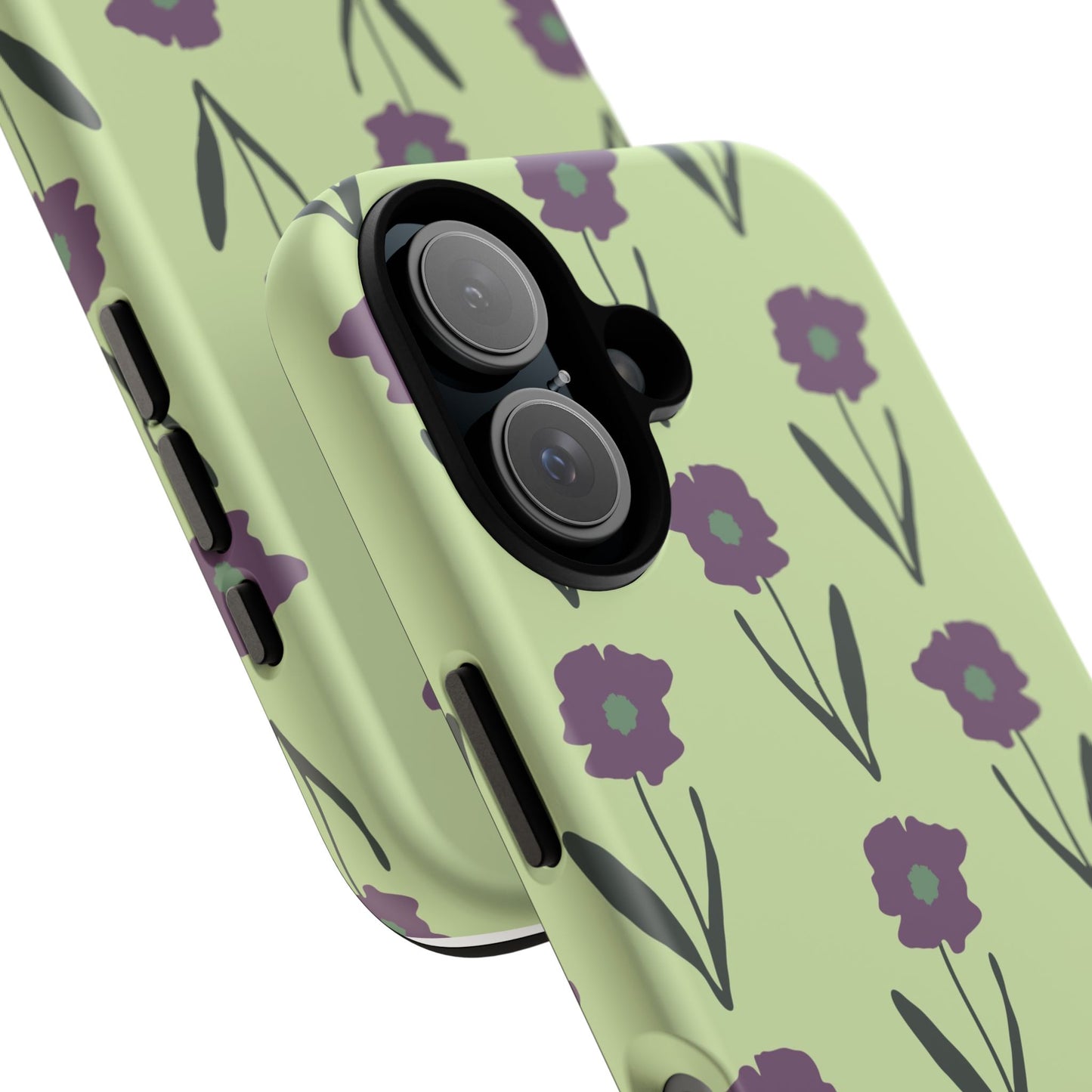 Handdrawn Floral Phone Case, Protective Phone Cover, Vibrant Colors, Green Purple Flowers, Hand-Drawn Design