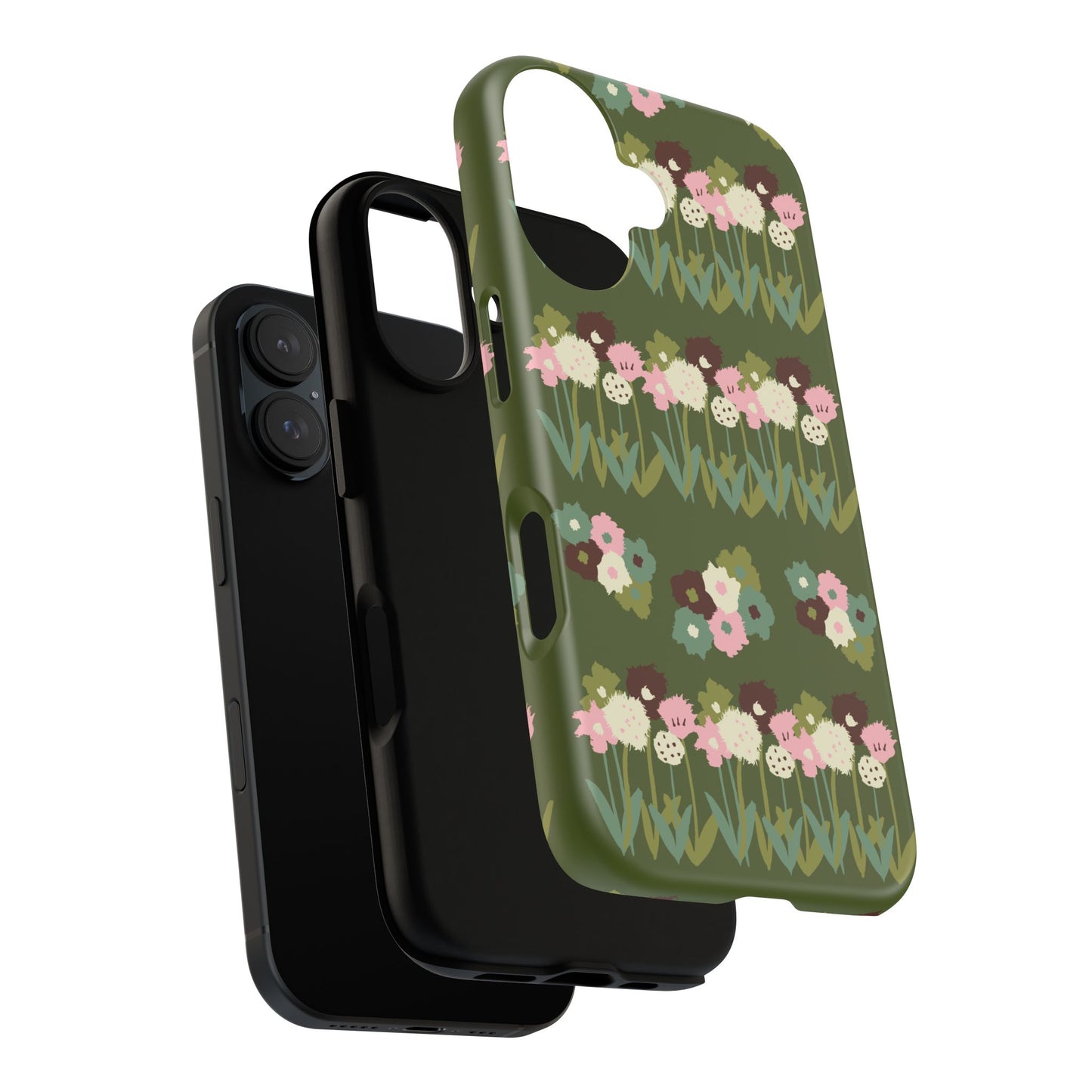 Dark Green Floral Phone Case, Quirky Gift for Her, Protective Cover, Unique Design, Trendy Accessories