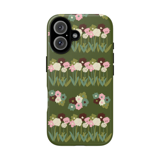 Dark Green Floral Phone Case, Quirky Gift for Her, Protective Cover, Unique Design, Trendy Accessories