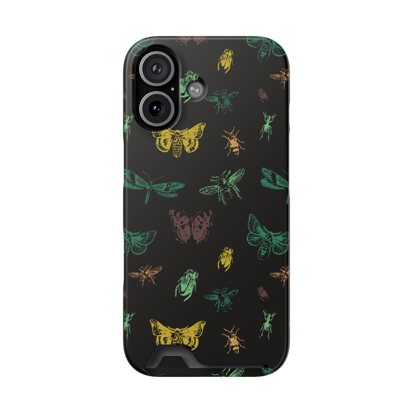 The cutest Phone Case With Card Holder | Black, handdrawn insects