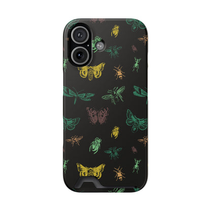 The cutest Phone Case With Card Holder | Black, handdrawn insects