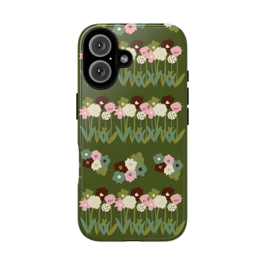 Dark Green Floral Phone Case, Quirky Gift for Her, Protective Cover, Unique Design, Trendy Accessories