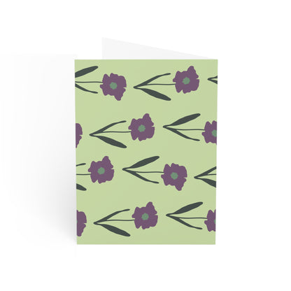 Cute light green handdrawn cards with purple flowers | Greeting Cards (1, 10, 30, and 50pcs)