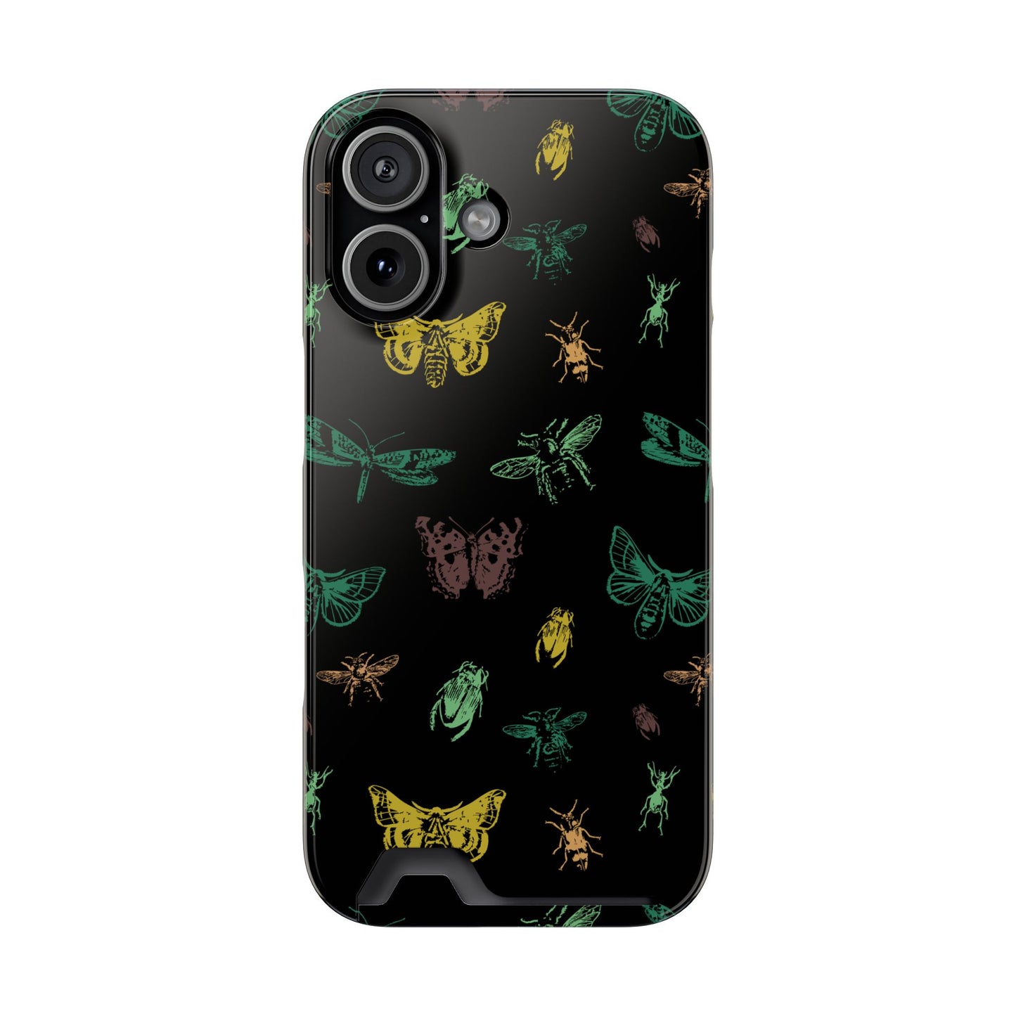 The cutest Phone Case With Card Holder | Black, handdrawn insects