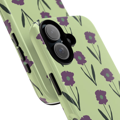Handdrawn Floral Phone Case, Protective Phone Cover, Vibrant Colors, Green Purple Flowers, Hand-Drawn Design